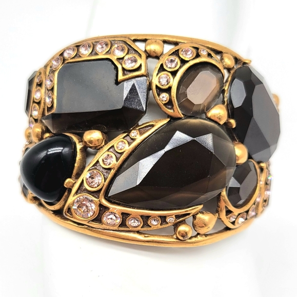 Oscar de la Renta RARE Glass Stone and Swarovski Crystal Chunky Statement Bangle - Picture 5 of 13